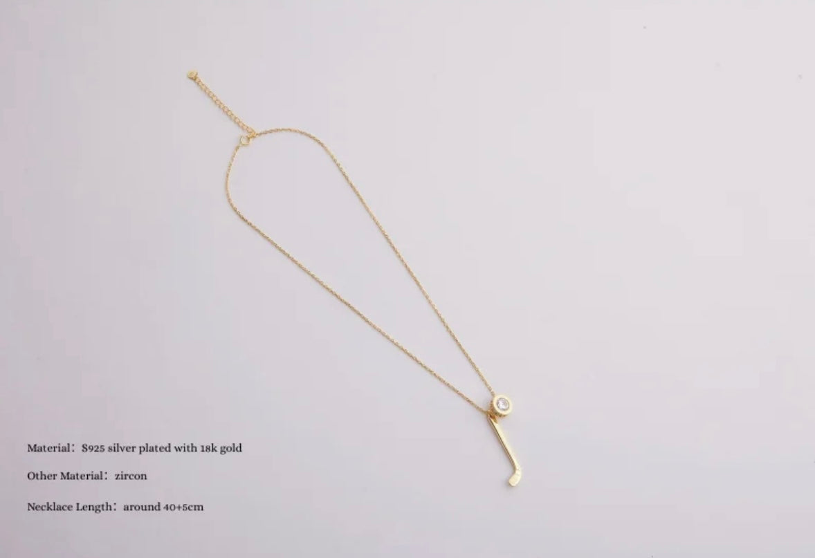 KHAOS "Ice Hockey" Stick Pendant Necklace – S925 Sterling Silver with Zircon Accent