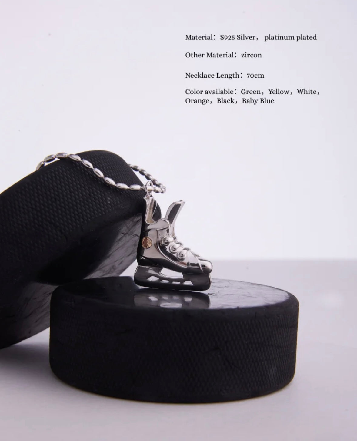 KHAOS "Ice Hockey" Skate Pendant Necklace – S925 Sterling Silver with Zircon Accents