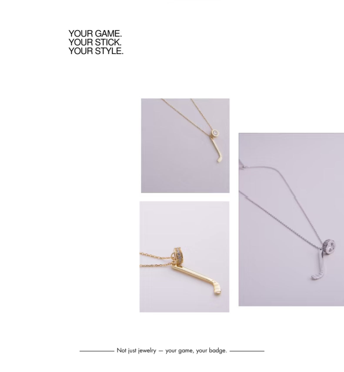 KHAOS "Ice Hockey" Stick Pendant Necklace – S925 Sterling Silver with Zircon Accent