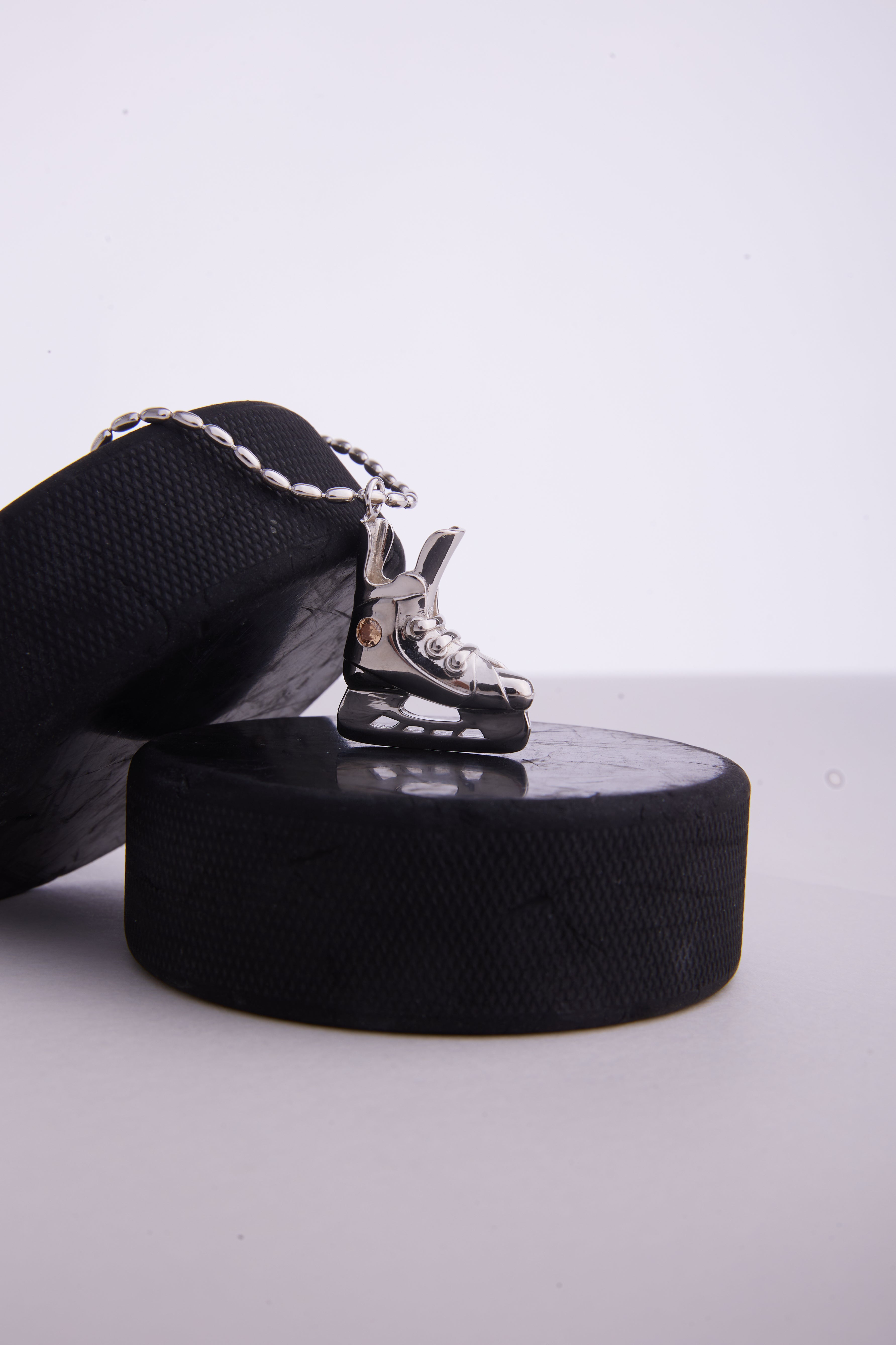 KHAOS "Ice Hockey" Skate Pendant Necklace – S925 Sterling Silver with Zircon Accents