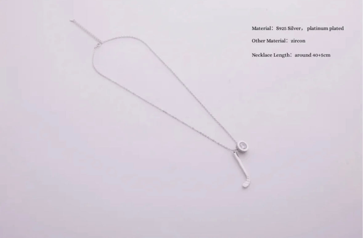 KHAOS "Ice Hockey" Stick Pendant Necklace – S925 Sterling Silver with Zircon Accent
