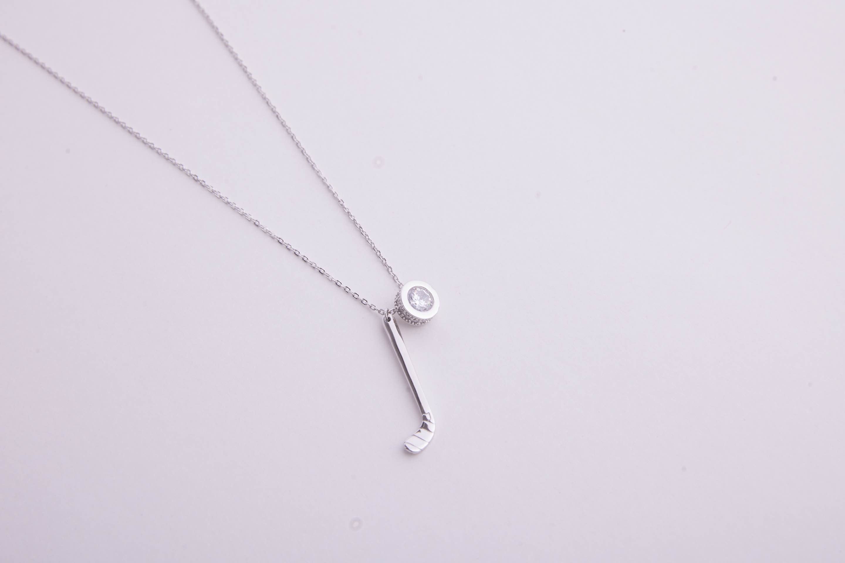 KHAOS "Ice Hockey" Stick Pendant Necklace – S925 Sterling Silver with Zircon Accent