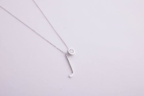 KHAOS "Ice Hockey" Stick Pendant Necklace – S925 Sterling Silver with Zircon Accent